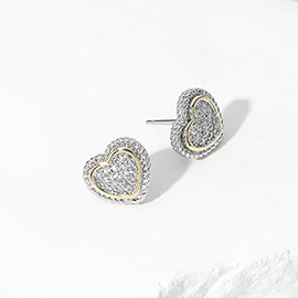 CZ Stone Paved Heart Stud Earrings