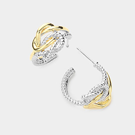 Two Tone Textured Metal 
Hoop Earrings