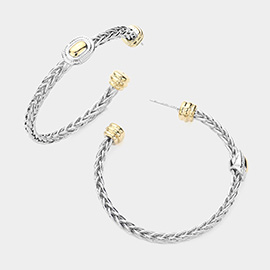 Two Tone Oval Rope Metal Hoop Earrings