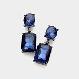 Square Stone Cluster Dangle Evening Earrings