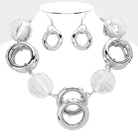 Clear Disco Ball Open Circle Metal Link Statement Necklace