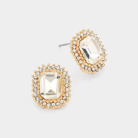 Rectangle Stone Stud Evening Earrings