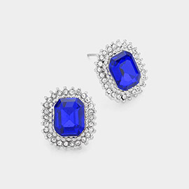 Rectangle Stone Stud Evening Earrings