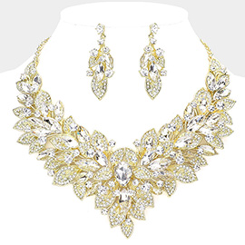 Teardrop Marquise Stone Accented Leaf Cluster Evening Necklace