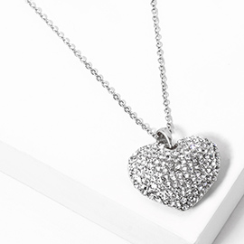 Crystal Rhinestone Pave Heart Pendant Necklace