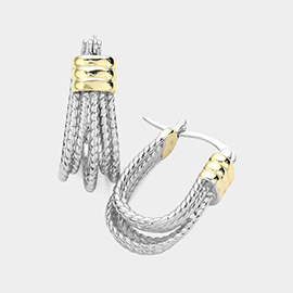 14K Gold Plated Two Tone Rope Pin Catch Earrings