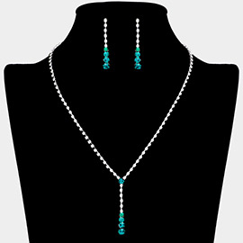 Round Stone Accented Rhinestone Paved Y Necklace