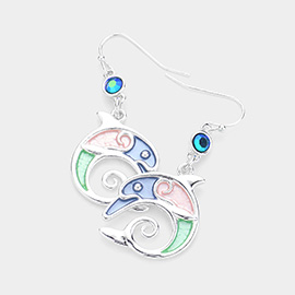 Stone Accented Enamel Dolphin Dangle Earrings