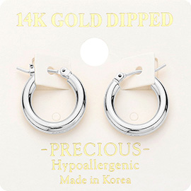 14K White Gold Dipped Hypoallergenic Metal Hoop Pin Catch Earrings