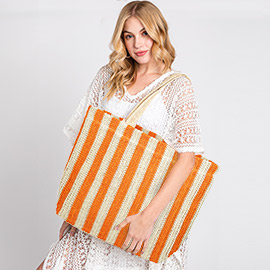 Striped Color Straw Crochet Tote Bag