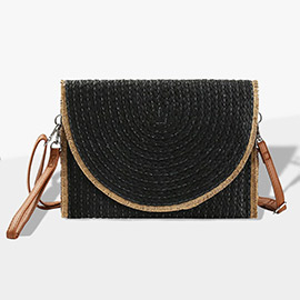 Frayed Trip Two Tone Straw Clutch / Crossbody Bag