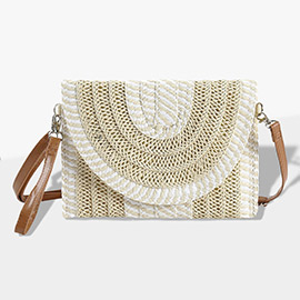 Mixed Striped Straw Clutch / Crossbody Bag