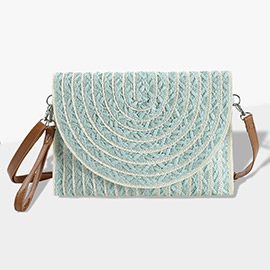 Color Striped Two Tone Straw Clutch / Crossbody Bag