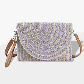 Color Striped Two Tone Straw Clutch / Crossbody Bag