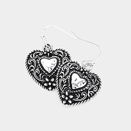 Antique Metal Vintage Heart Dangle Earrings