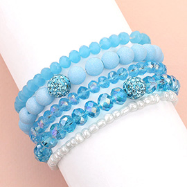 5PCS - Shamballa Ball Pointed Faceted Beaded Stretch Multi Layered Bracelets