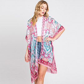 Abstract Paisley Print Kimono Poncho