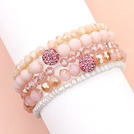 5PCS - Shamballa Ball Pointed Faceted Beaded Stretch Multi Layered Bracelets