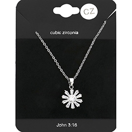 CZ Flower Stone Pendant Necklace