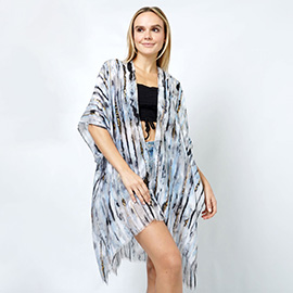 Abstract Foil Print Kimono Poncho