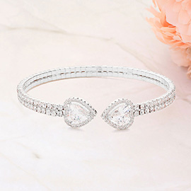 CZ Teardrop Stone Pointed Tip Rhinestone Paved Cuff Bracelet