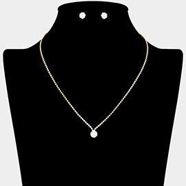 CZ Round Stone Pointed Pendant Rhinestone Paved Necklace