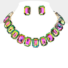 Emerald Cut Stone Collar Evening Necklace