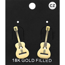 18K Gold Filled CZ Stone Pointed Guitar Plate Earrings