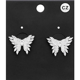 CZ Stone Embellished Butterfly Stud Earrings