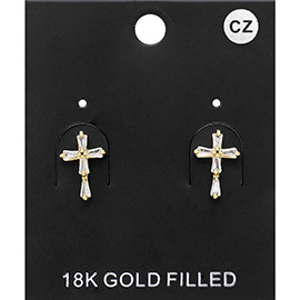 18K Gold Filled CZ Stone Embellished Cross Stud Earrings