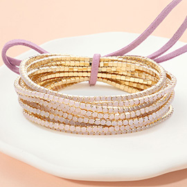12PCS - Ribbon Colorful Rhinestone Layered Stretch Bracelets