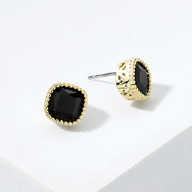 14K Gold Plated Square CZ Stone Stud Earrings