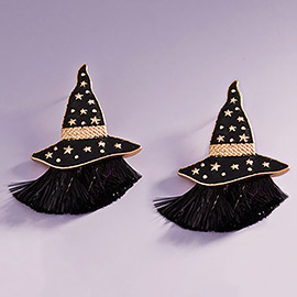 Enamel With Hat with Tassel Earrings