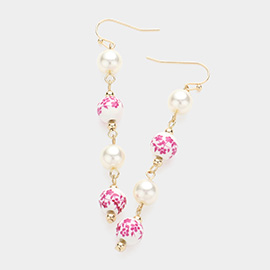 Floral Pearl Ceramic Beads Link Dropdown Earrings