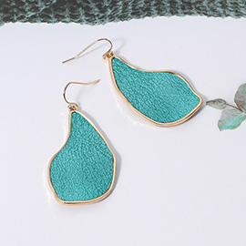 Faux Leather Metal Teardrop Dangle Earrings