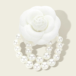 Felt Rose Pointed Pearl Embellished Pin Brooch