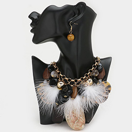 Shell Pendant Pointed Leopard Disc Wood Stone Feather Charm Statement Necklace