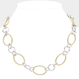 Two Tone Metal Oval Link Necklace