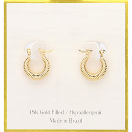 18K Gold Filled Hypoallergenic Ribbed Mini Hoop Pin Catch Earrings