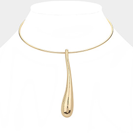 Metal Long Teardrop Pendant Choker Necklace