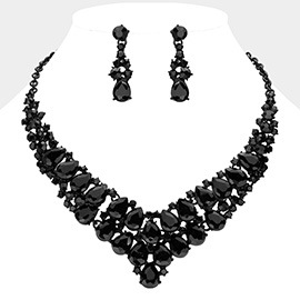 Teardrop Stone Cluster Collar Evening Necklace