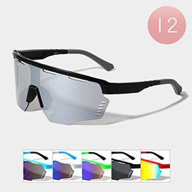 12PCS - One Piece Colored Lens Shield Sport Sunglasses