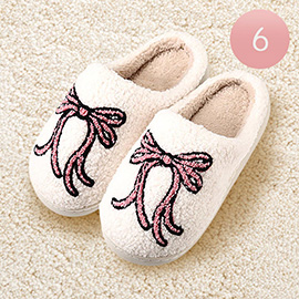 6Pairs - Ribbon Printed Home Indoor Floor Slippers