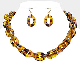 Tortoise Celluloid Acetate Chain Link Necklace