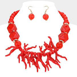 Celluloid Acetate Coral Branch Bib Necklace