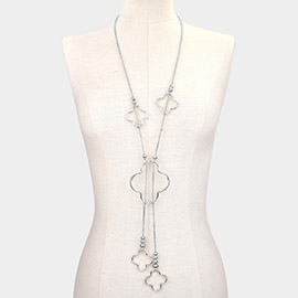 Hammered Metal Open Quatrefoil Long Necklace