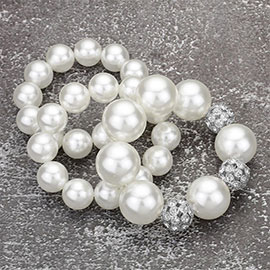 3PCS - Chunky Pearl Ball Beaded Stretch Multi Layered Bracelets