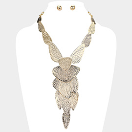 Abstract Textured Metal Plated Statement Necklace