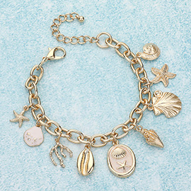 Starfish Shell Sea Life Coral Charm Station Bracelet