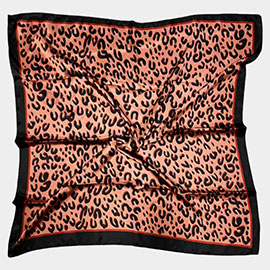 Leopard Pattern Printed Square Silky Satin Scarf Shawl